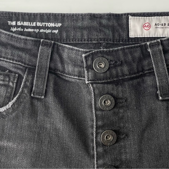 AG Jeans Womens 27 Isabelle Button Up High Rise Straight Crop Raw Step Hem Black - Picture 8 of 9
